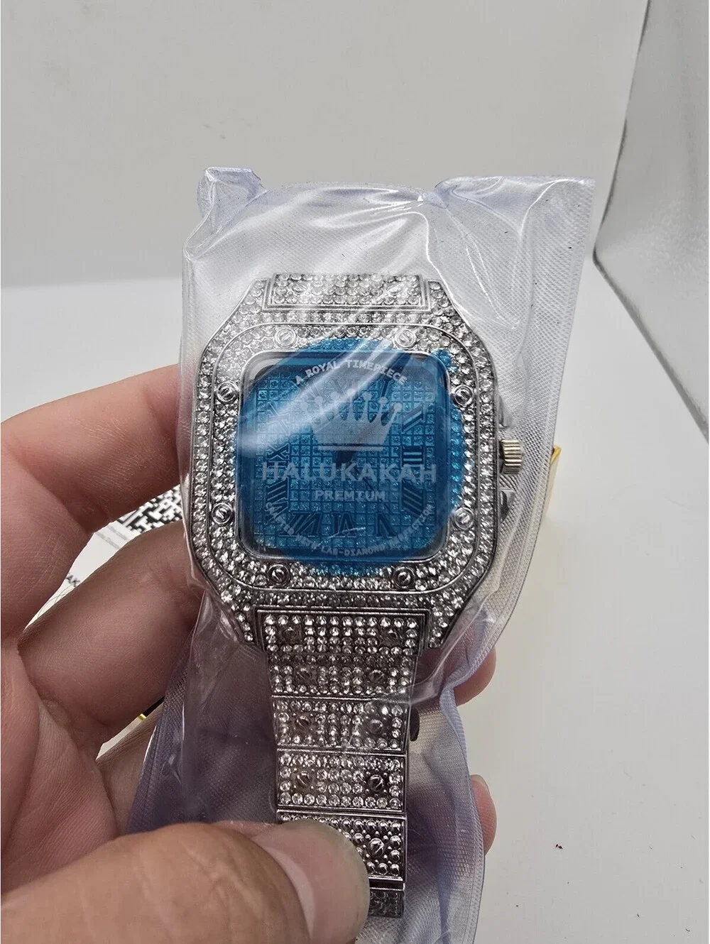 Mens Silver Tone Iced Out Square Watch Roman Dial Crystal Bezel New In Box